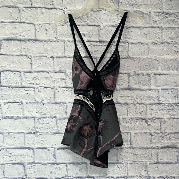 Metallic Floral Fil Coupe Peplum Tank, Black/Camellia - Picture 7 of 14